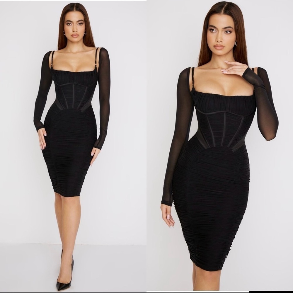 House  Of CB Freyja Black Gathered Corset Dress Size XS